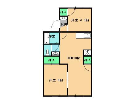 パレーシャル 雄(2LDK/2階)の間取り写真