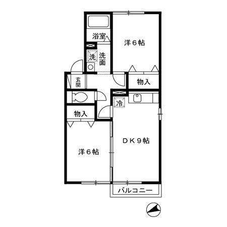 クレセール(2DK/2階)の間取り写真