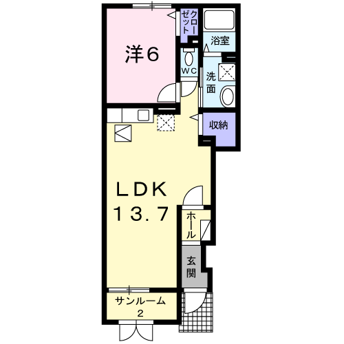 アルドールⅡ(1LDK/1階)の間取り写真