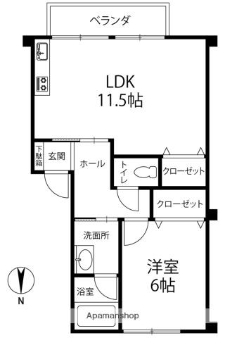 エレーヌ白山(1LDK/1階)の間取り写真