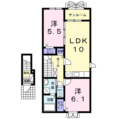 呉竹ヒルズⅢ(2LDK/2階)の間取り写真
