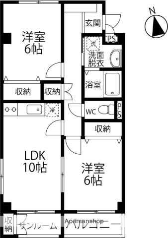 アーバンコートⅡ(2LDK/1階)の間取り写真
