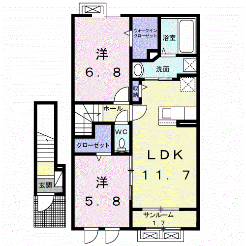 サントルⅡ(2LDK/2階)の間取り写真