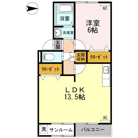 プレジールビューラ B(1LDK/2階)の間取り写真