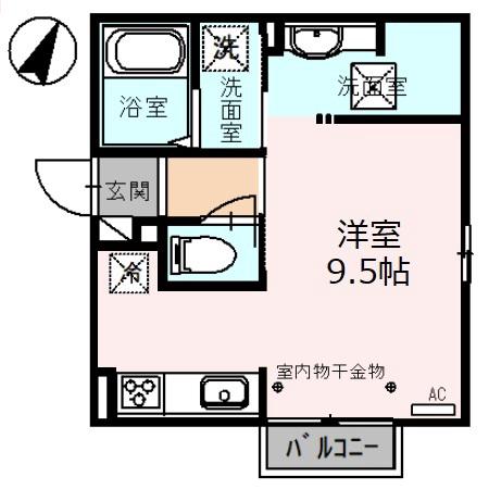 エバーグリーン涌波(ワンルーム/1階)の間取り写真