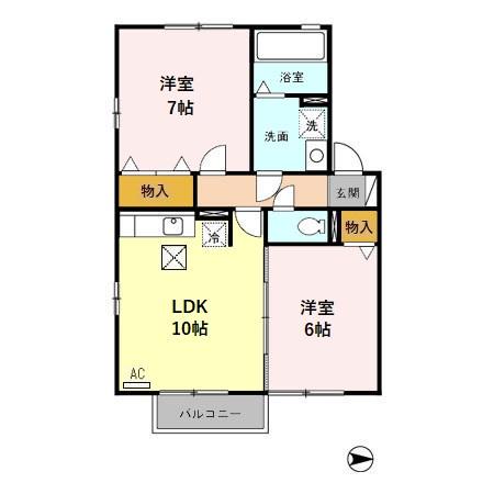 アローズB(2LDK/1階)の間取り写真