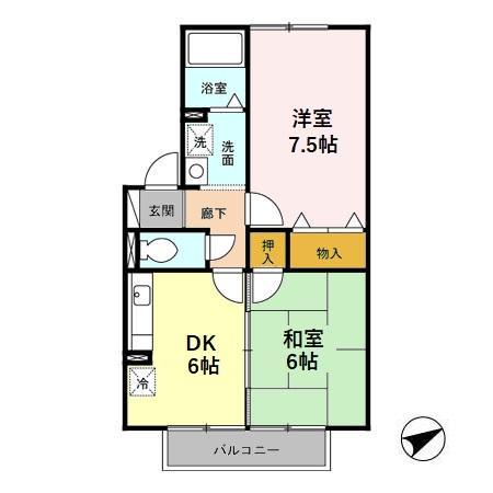 ラフィネ北間(2DK/2階)の間取り写真