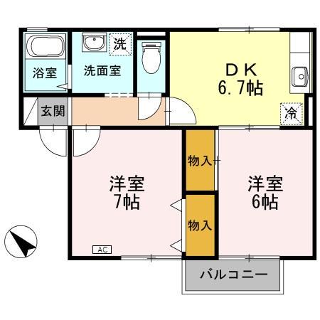 シャルマン・レジデンス21 A(2DK/2階)の間取り写真