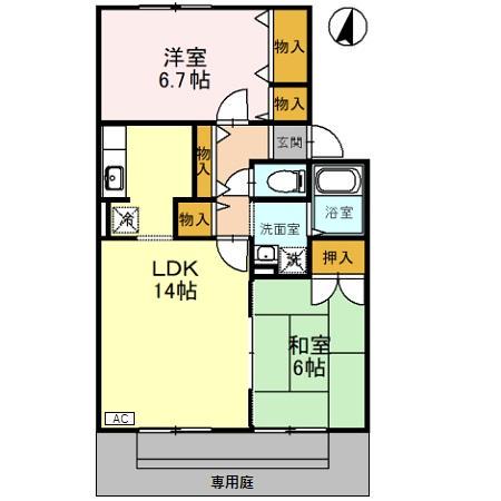 サンフラワーB(2LDK/1階)の間取り写真