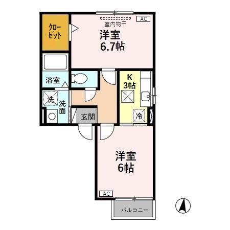 ぷらんたんⅢ(2K/1階)の間取り写真