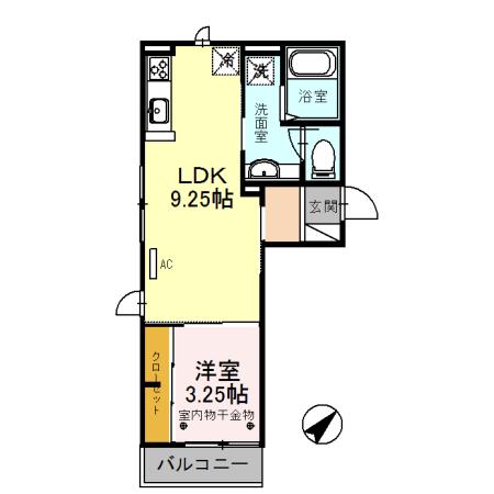 ウエスト アール(1LDK/3階)の間取り写真