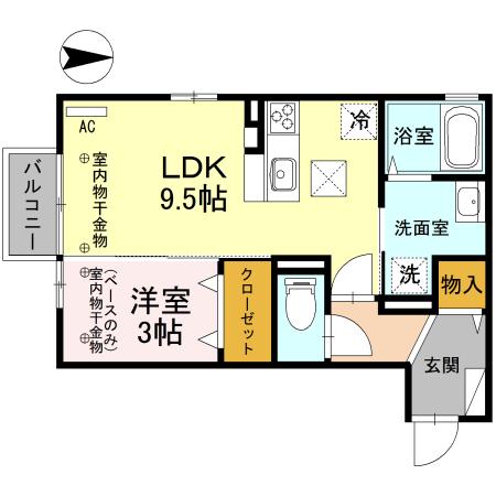 アディーン(1LDK/1階)の間取り写真