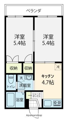ハウスプラスパ-(2K/1階)の間取り写真