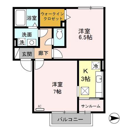 サンシャインA(2K/1階)の間取り写真