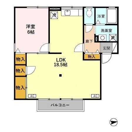 ハイカムールエスペランスB(1LDK/1階)の間取り写真