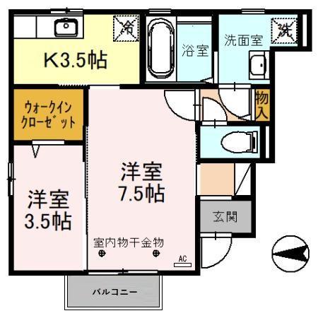 モダンコート絢(2K/1階)の間取り写真