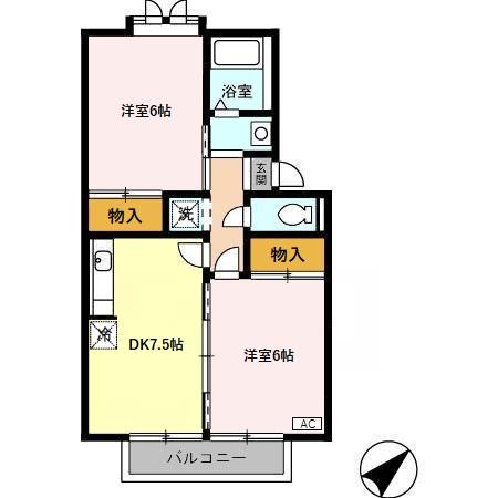 シティハイムローズマリー(2DK/2階)の間取り写真