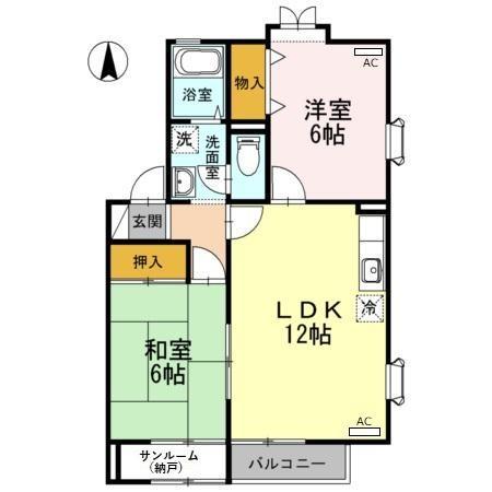 セジュール雅 A棟(2LDK/1階)の間取り写真