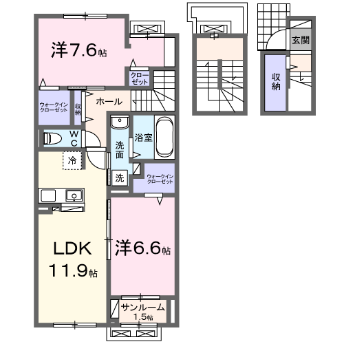 ヴィラアミング Ⅲ(2LDK/3階)の間取り写真