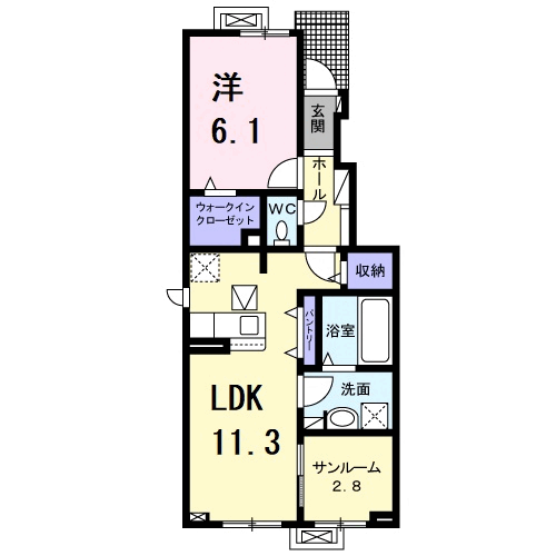 ヴィラアミング Ⅱ(1LDK/1階)の間取り写真
