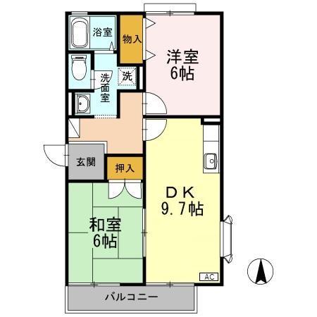 アーバンライフガーデンB棟(2DK/2階)の間取り写真