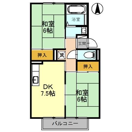 プレジールHASHIMOTO A(2DK/1階)の間取り写真