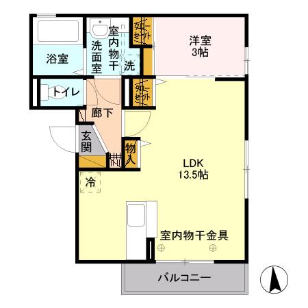 カメリア(1LDK/2階)の間取り写真