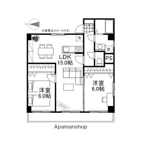 パルコ玉川35(2LDK/2階)の間取り写真