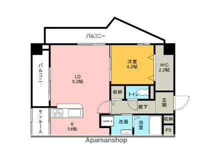 ラ・ペジブル武蔵(1LDK/4階)の間取り写真