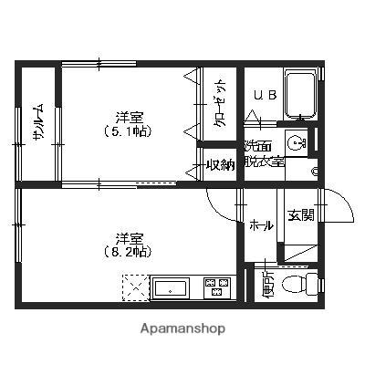 シャン・リヴィエール(1LDK/2階)の間取り写真
