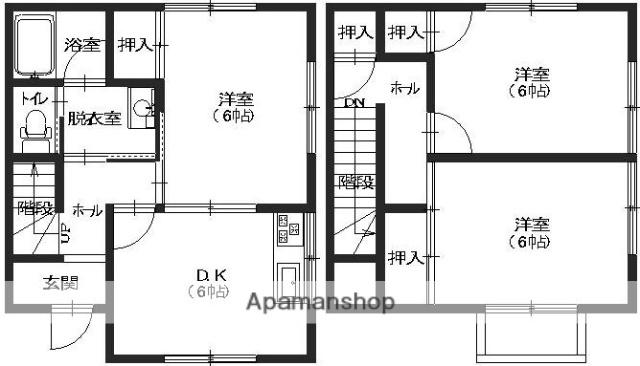 ＩＲいしかわ鉄道 金沢駅 バス乗車時間：30分 押野中央バス停で下車 徒歩3分 2階建 築40年(3DK)の間取り写真