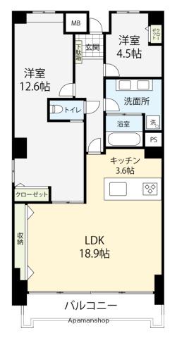 リファーレ金沢(2LDK/10階)の間取り写真