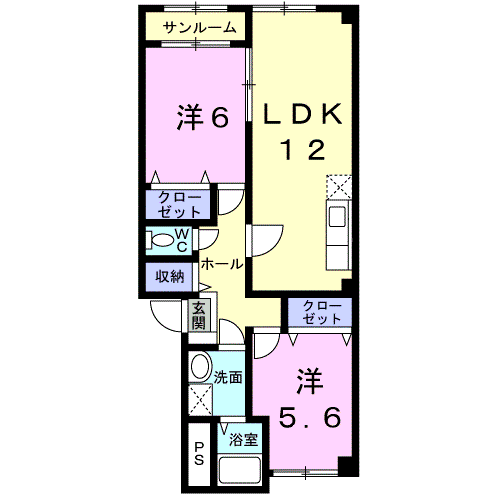 エピナール(2LDK/1階)の間取り写真