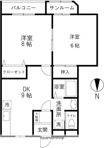 サザンハイツ(2DK/2階)の間取り写真