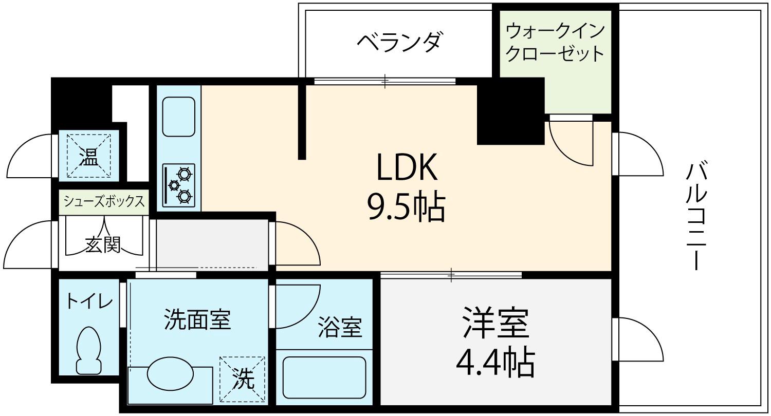 ファースト・レーベン竪町(1LDK/9階)の間取り写真