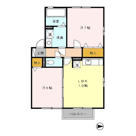 アローズB(2LDK/1階)の間取り写真