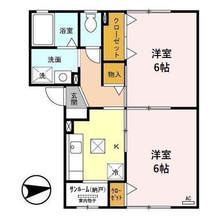 カーサ・ヒロオA(2K/1階)の間取り写真