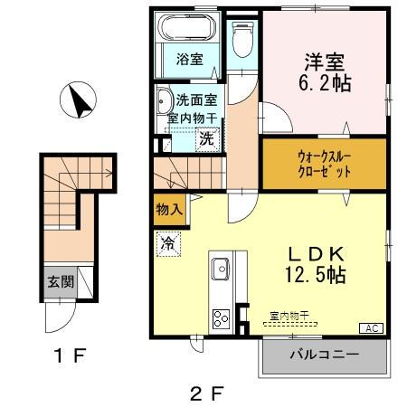 CHIARA(1LDK/2階)の間取り写真