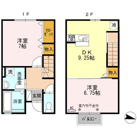 ＨＡＮＧＬＯＯＳＥ（ハングルース）(2DK)の間取り写真