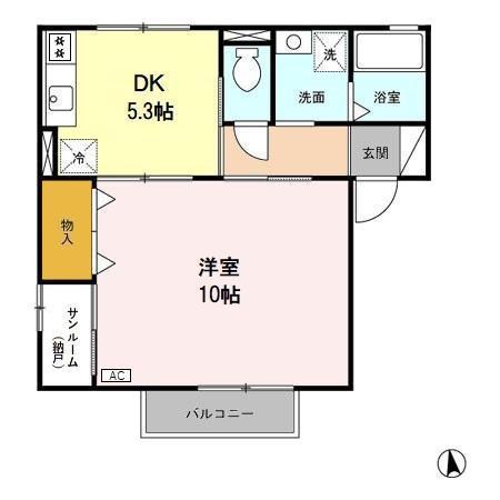アルカディア産王 C(1DK/2階)の間取り写真