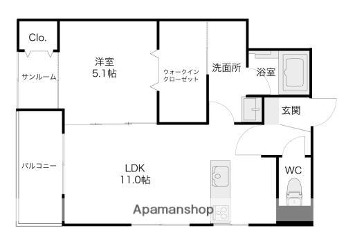 キュリオシティ金沢(1LDK/4階)の間取り写真