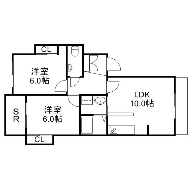 クレアール幸町(2LDK/3階)の間取り写真