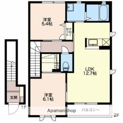 シュクレ山代(2LDK/2階)の間取り写真