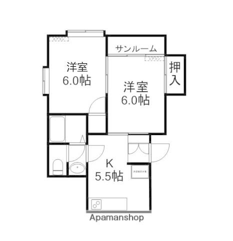 ファイブスクエア(2K/2階)の間取り写真