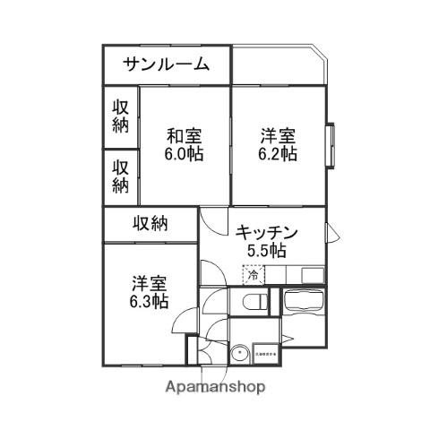 パ-ルシティK・F(3K/2階)の間取り写真