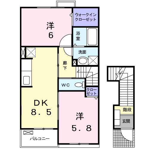 クレアトゥール1(2DK/2階)の間取り写真