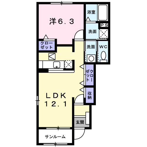 シュクレ ポワール(1LDK/1階)の間取り写真