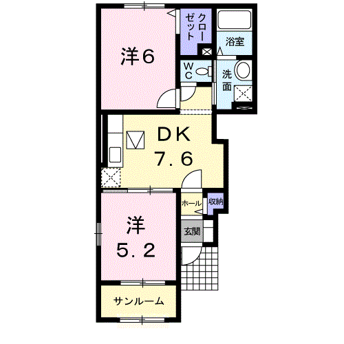 モンセラ(2DK/1階)の間取り写真