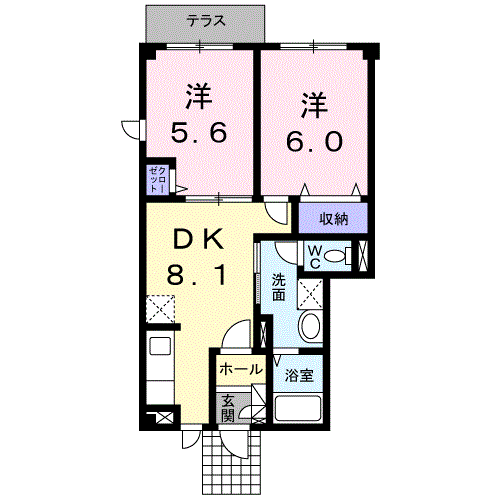 ポポラーレカーサ(2DK/1階)の間取り写真