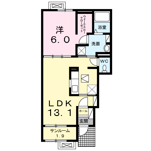 あおいⅡ(1LDK/1階)の間取り写真